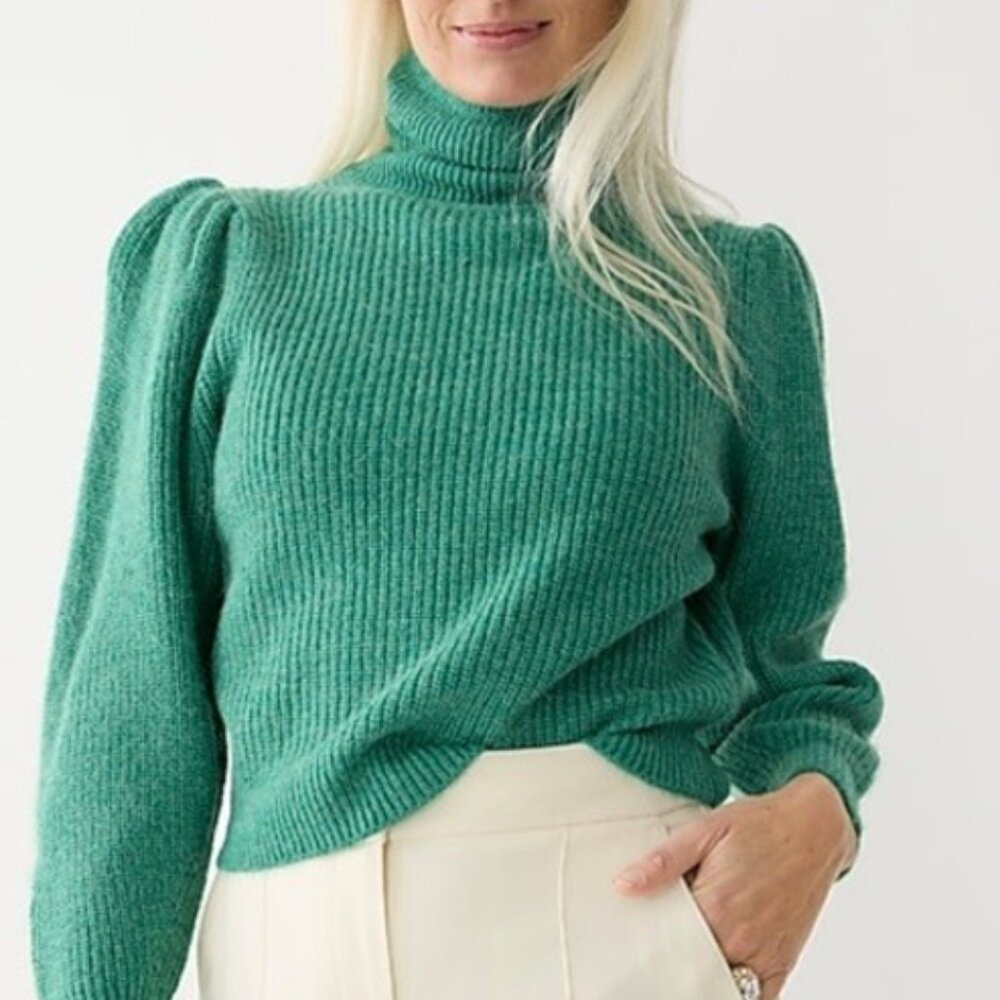 J. Crew Cropped Puff-Sleeve Turtleneck Sweater